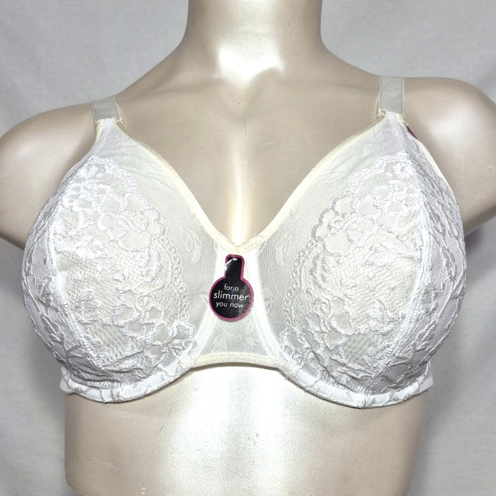 40D Playtex 4720 Semi Sheer Unlined Lace Slimmer Underwire Bra White NWT